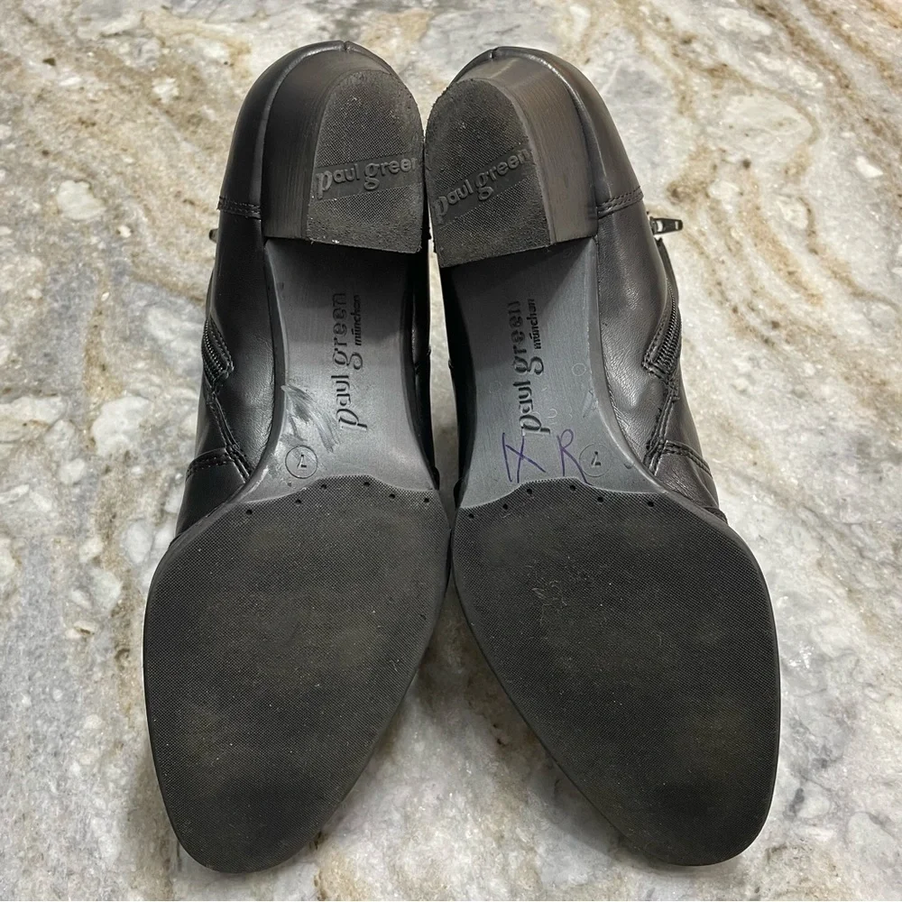 Paul Green Black Leather Boots Pointed Toe 2 inch heel